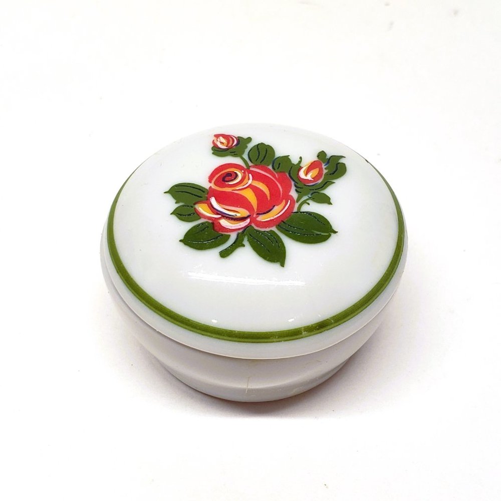 Vtg Reutter Germany Red Rose Flower Trinket Box Porcelain Round Original Box